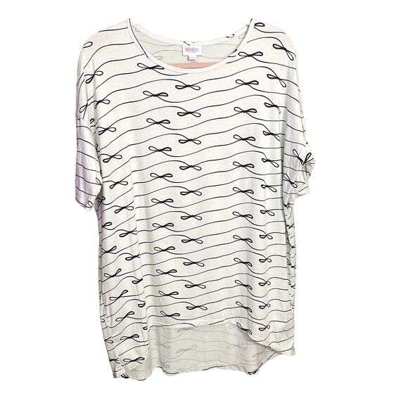 LuLaRoe Irma Womens Small BOW PRINT High‎ Low Tunic Top Shirt White Black - Picture 1 of 4